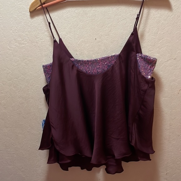 Free People Turn It On Satin Sequin Cami Top Size Large Vetiver Bloom Co… - Picture 5 of 9